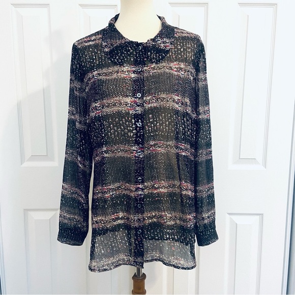 Cabi Paris Sheer Long Sleeve Blouse Top Button-Up Style #3249 Womens Sz M - Picture 2 of 9